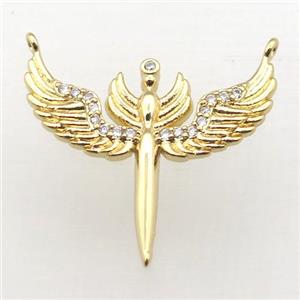 copper pendant pave zircon, angel wing, gold plated, approx 27-22mm