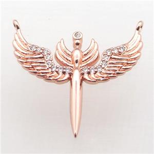 copper pendant pave zircon, angel wing, rose gold, approx 27-22mm