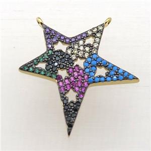 copper Star pendant pave zircon with 2loops, gold plated, approx 24-25mm