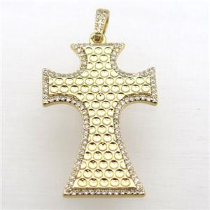copper Cross pendant pave zircon, gold plated, approx 24-37mm