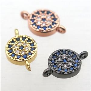 copper circle connector pave zircon, mixed color, approx 6mm dia