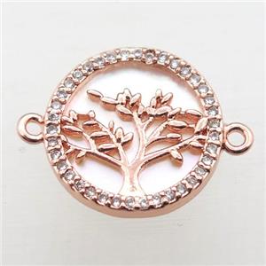 copper circle pave zircon, tree of life, rose gold, approx 16mm dia