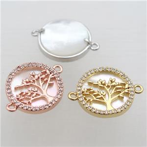 copper circle pave zircon, tree of life, mixed color, approx 16mm dia