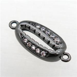 copper connector pave zircon, black plated, approx 8-16mm