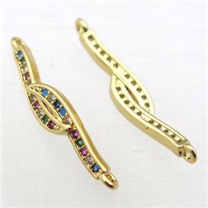copper connector pave zircon, gold plated, approx 5-25mm