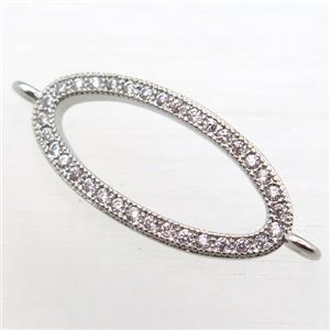 copper oval connector pave zircon, platinum plated, approx 12-24mm