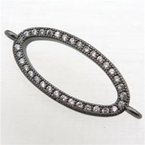 copper oval connector pave zircon, black plated, approx 12-24mm
