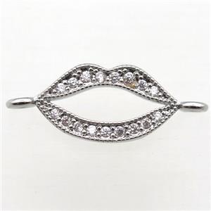 copper lip connector pave zircon, platinum plated, approx 10-20mm