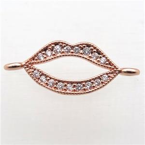 copper lip connector pave zircon, rose gold, approx 10-20mm