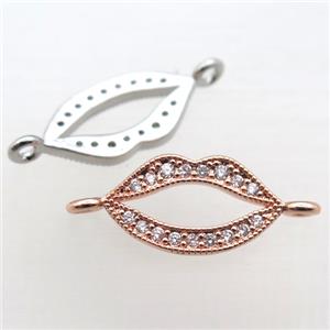 copper lip connector pave zircon, mixed color, approx 10-20mm