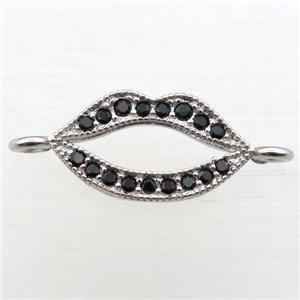 copper lip connector pave zircon, platinum plated, approx 10-20mm