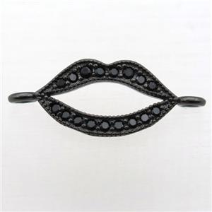 copper lip connector pave zircon, black plated, approx 10-20mm