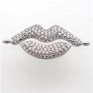 copper lip connector pave zircon, platinum plated, approx 12-25mm