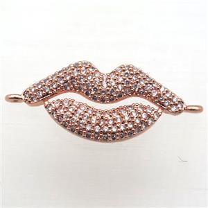 copper lip connector pave zircon, rose gold, approx 12-25mm