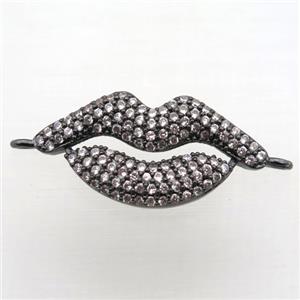 copper lip connector pave zircon, black plated, approx 12-25mm