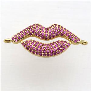 copper lip connector pave zircon, gold plated, approx 12-25mm