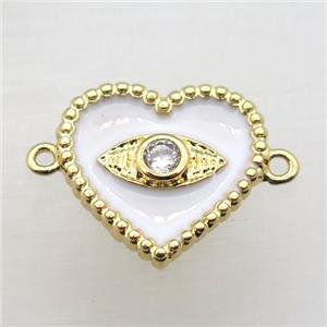 copper heart connector pave zircon with Enameling, gold plated, approx 16mm