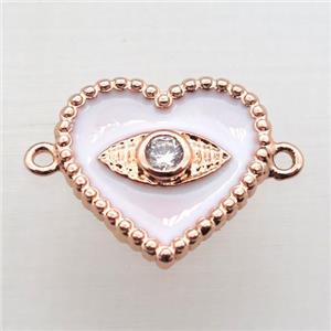 copper heart connector pave zircon with Enameling, rose gold, approx 16mm