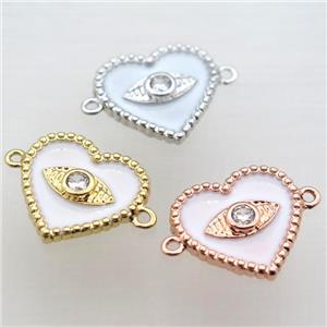 copper heart connector pave zircon with white Enameling, mixed color, approx 16mm