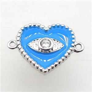 copper heart connector pave zircon with Enameling, platinum plated, approx 16mm