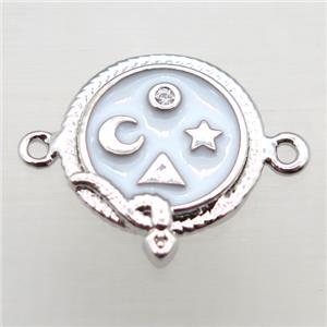 copper circle connector pave zircon with enameling, platinum plated, approx 12mm dia