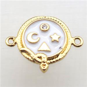 copper circle connector pave zircon with enameling, gold plated, approx 12mm dia