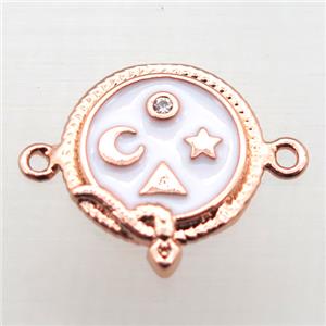 copper circle connector pave zircon with enameling, rose gold, approx 12mm dia