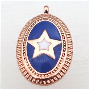 copper oval pendant with star enameling, rose gold, approx 12-16mm