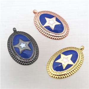 copper oval pendant with star blue enameling, mixed color, approx 12-16mm