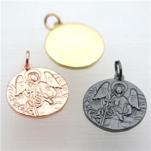 copper circle pendant, mixed color, approx 17mm dia