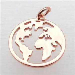copper earth pendant, rose gold, approx 18mm dia