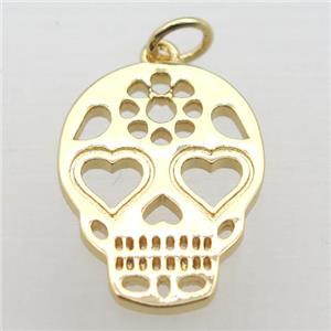 copper skull pendant, gold plated, approx 15-20mm