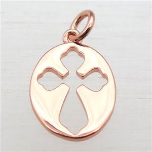 copper oval pendant, rose gold, approx 12-15mm