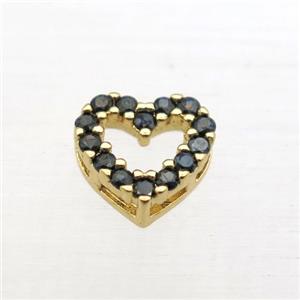 copper heart beads pave zircon, gold plated, approx 9mm dia