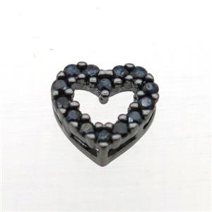 copper heart beads pave zircon, black plated, approx 9mm dia