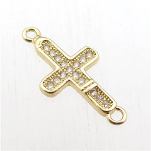 copper cross connector paved zircon, gold plated, approx 10-18mm