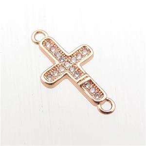 copper cross connector paved zircon, rose gold, approx 10-18mm