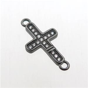 copper cross connector paved zircon, black plated, approx 10-18mm