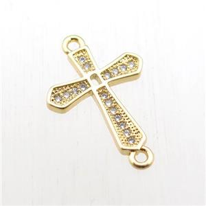 copper cross connector paved zircon, gold plated, approx 14-20mm