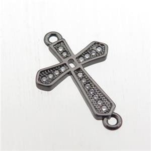 copper cross connector paved zircon, black plated, approx 14-20mm
