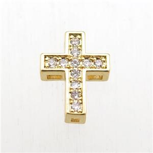copper cross beads paved zircon, gold plated, approx 10-12mm