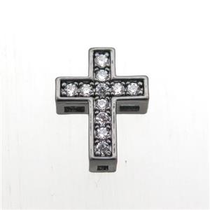 copper cross beads paved zircon, black plated, approx 10-12mm