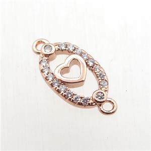 copper heart connector paved zircon, rose gold, approx 8-12mm