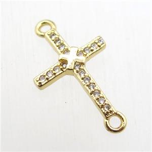 copper cross connector paved zircon, gold plated, approx 11-20mm
