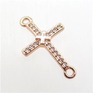 copper cross connector paved zircon, rose gold, approx 11-20mm