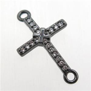 copper cross connector paved zircon, black plated, approx 11-20mm