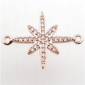 copper northstar connector paved zircon, rose gold, approx 18-22mm
