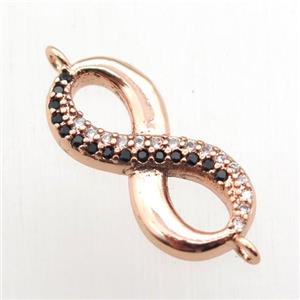 copper Infinity connector paved zircon, rose gold, approx 8-18mm