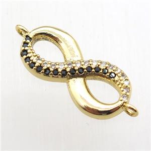 copper Infinity connector paved zircon, gold plated, approx 8-18mm