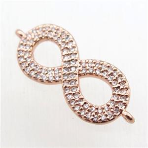 copper Infinity connector paved zircon, rose gold, approx 12-25mm